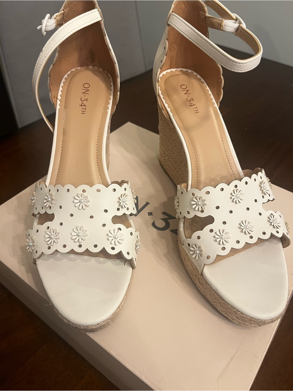 ON 34TH NWB $79 Theodoreep White Linen Espadrille Wedge Sandals - Picture 3 of 7